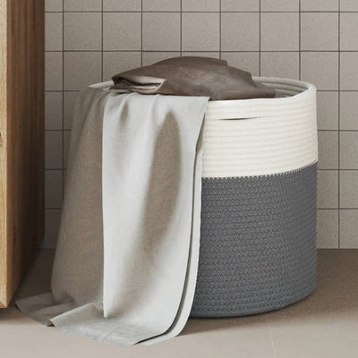 Cesta de almacenamiento de Vidaxl Ø 40x35 cm Algodón gris y blanco