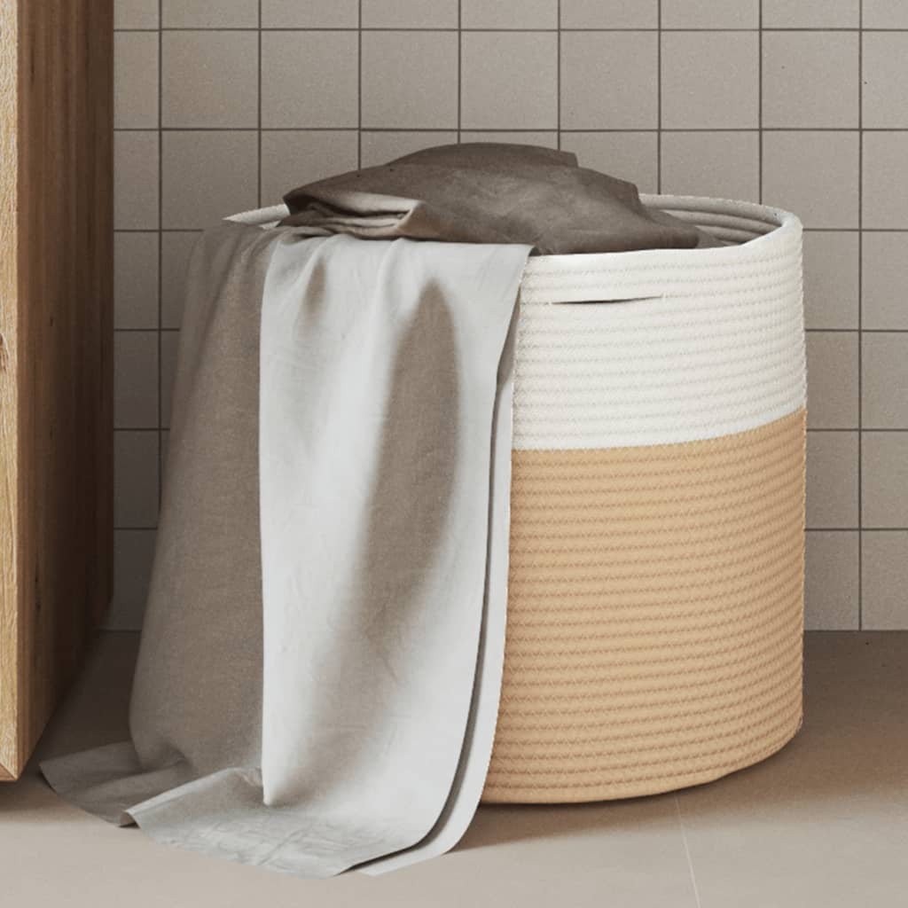 Vidaxl Cesto di stoccaggio Ø 40x35 cm di cotone beige e bianco