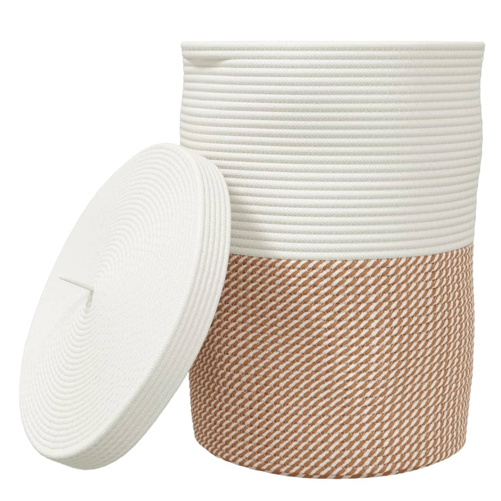 Vidaxx cesta de almacenaje con tapa ø 37x50 cm algodón marrón y blanco