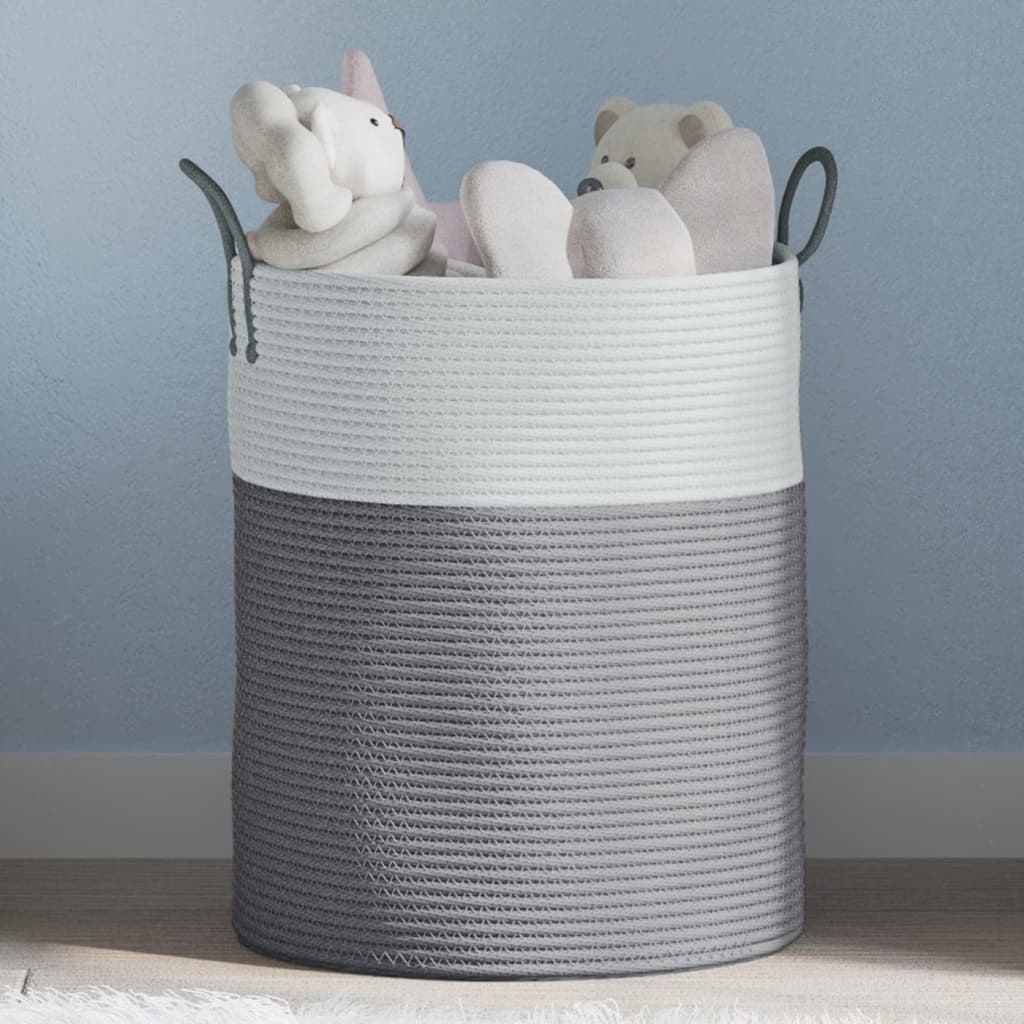 Cesta de almacenamiento de Vidaxl Ø 38x46 cm Algodón gris y blanco