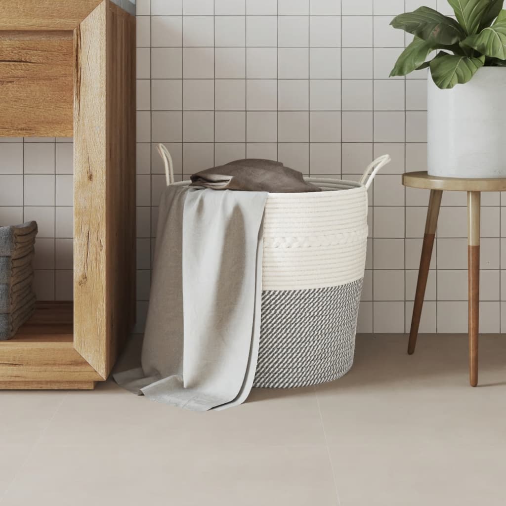 Cesta de almacenamiento de Vidaxl Ø 43x38 cm Algodón gris y blanco
