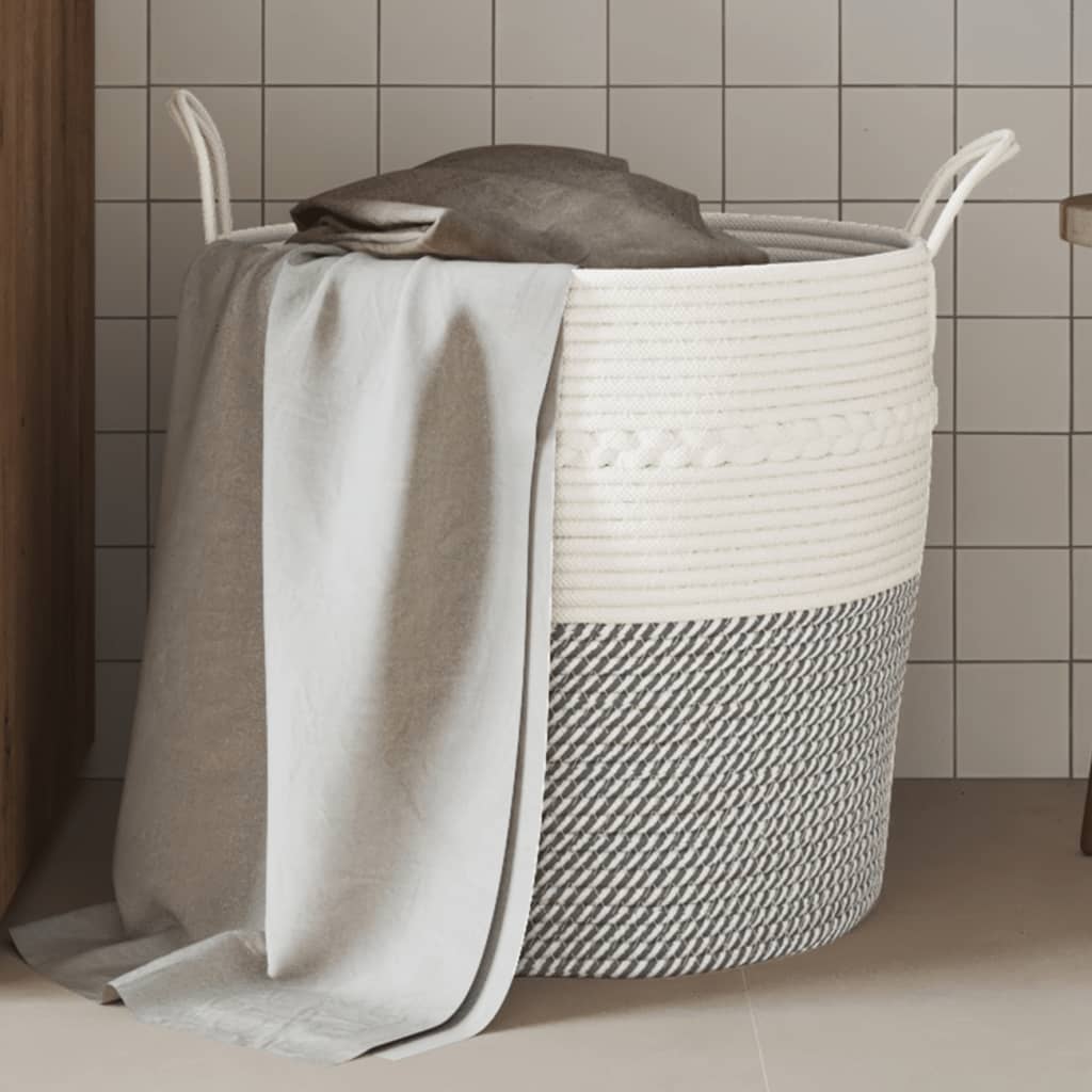 Cesta de almacenamiento de Vidaxl Ø 43x38 cm Algodón gris y blanco