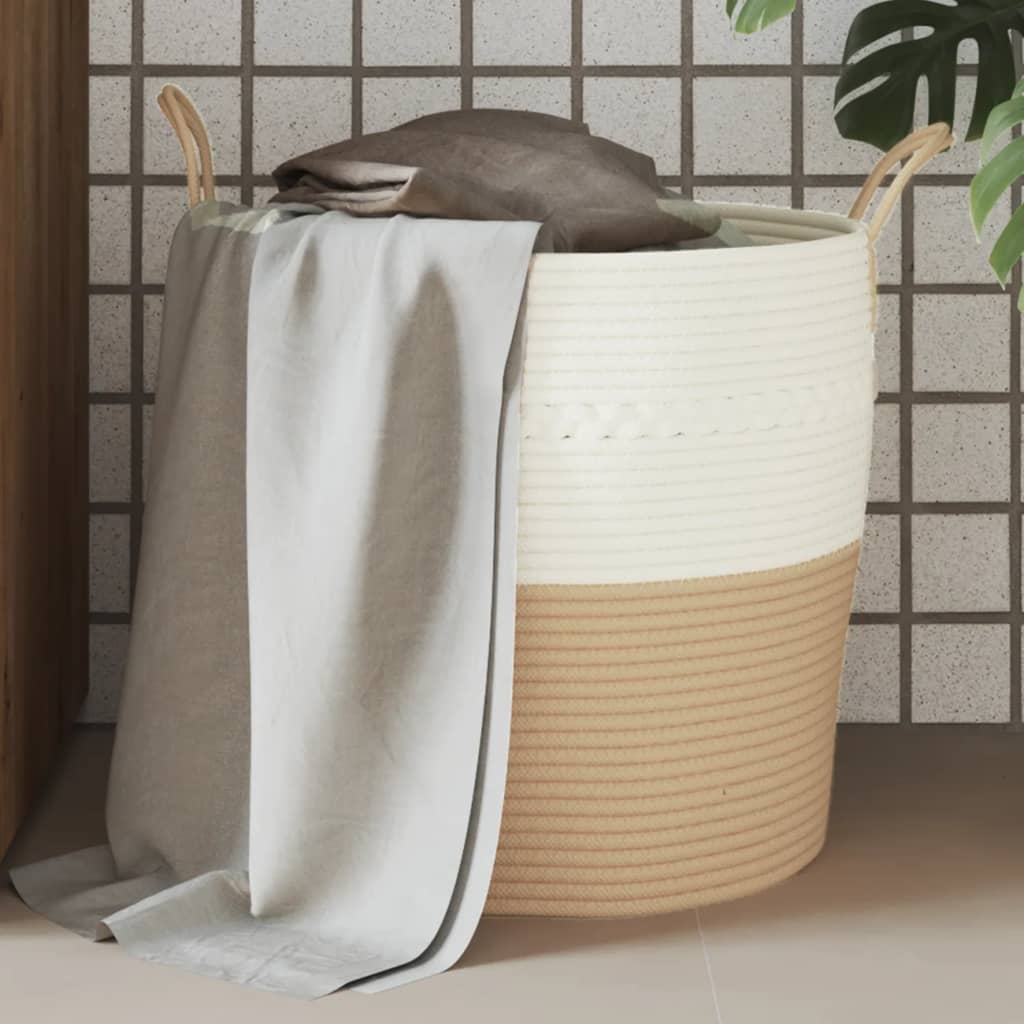 Vidaxl Cesto di stoccaggio Ø 43x38 cm beige di cotone e bianco