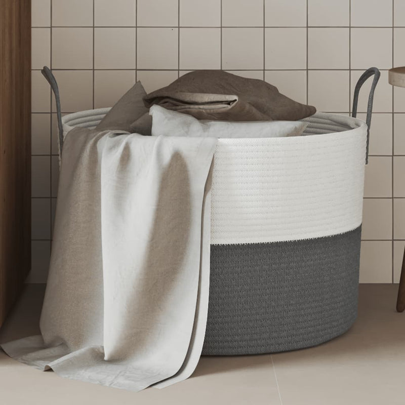 Vidaxl Cesto di stoccaggio Ø 51x33 cm di cotone grigio e bianco