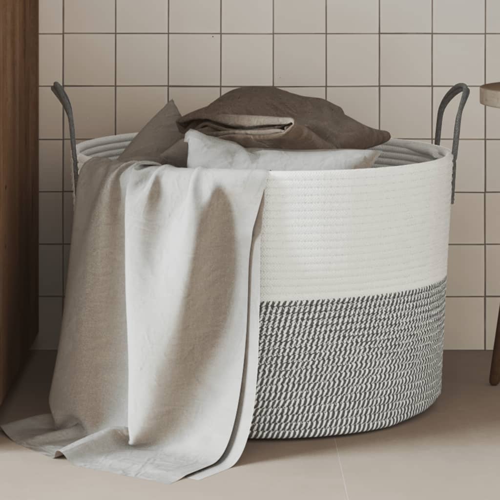 Vidaxl Cesto di stoccaggio Ø 51x33 cm di cotone grigio e bianco