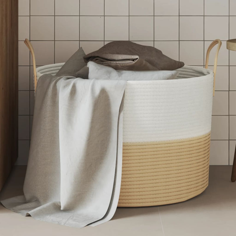 Vidaxl Cesto di stoccaggio Ø 51x33 cm di cotone beige e bianco
