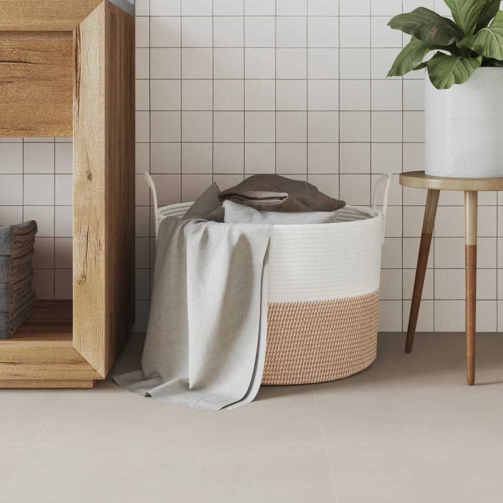 Vidaxl Cesto di stoccaggio Ø 51x33 cm di cotone marrone e bianco