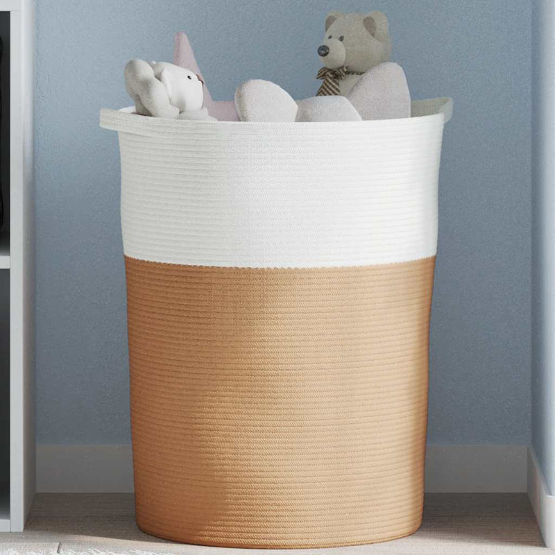 Vidaxl Cesto di stoccaggio Ø 49x65 cm di cotone marrone e bianco