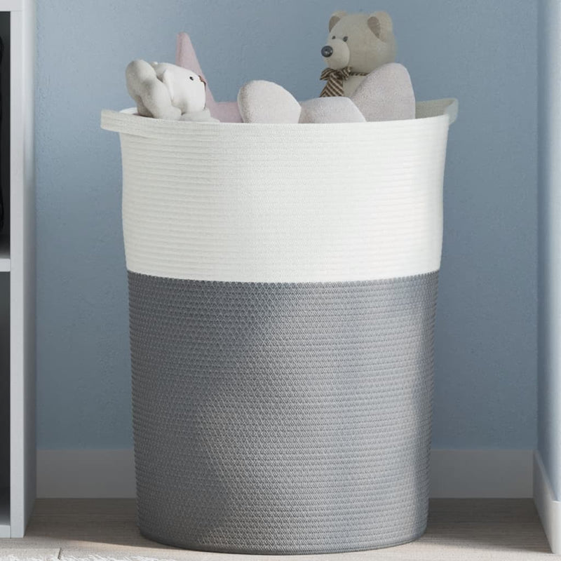Vidaxl Cesto di stoccaggio Ø 49x65 cm di cotone grigio e bianco