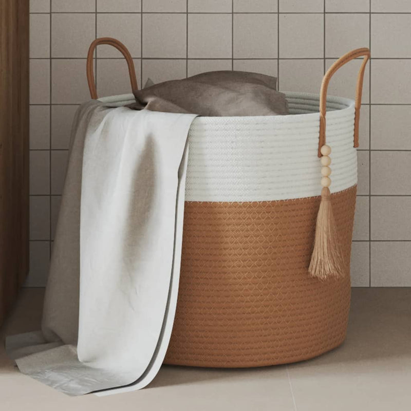 Vidaxl Cesto di stoccaggio Ø 40x35 cm di cotone marrone e bianco