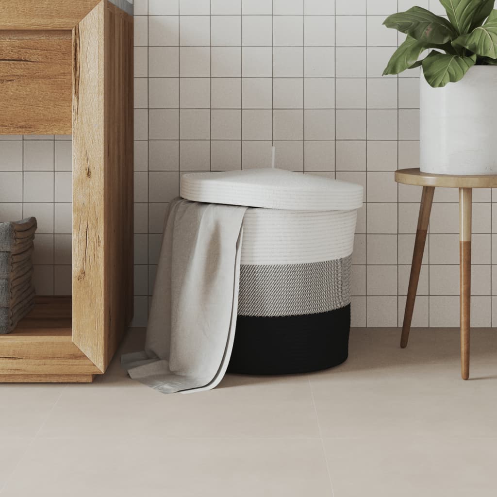 Cesto di stoccaggio Vidaxl con coperchio Ø 40x35 cm di cotone bianco e nero