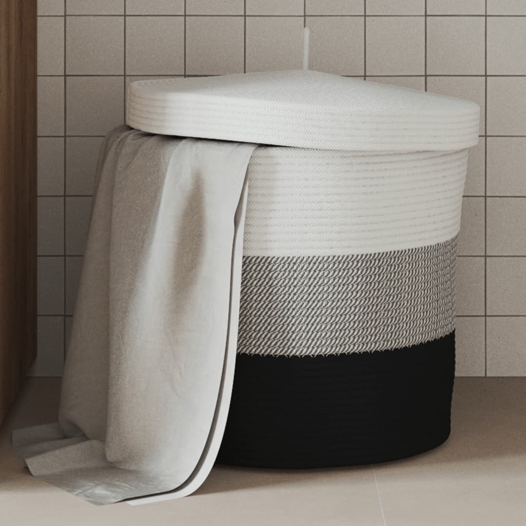 Cesto di stoccaggio Vidaxl con coperchio Ø 40x35 cm di cotone bianco e nero