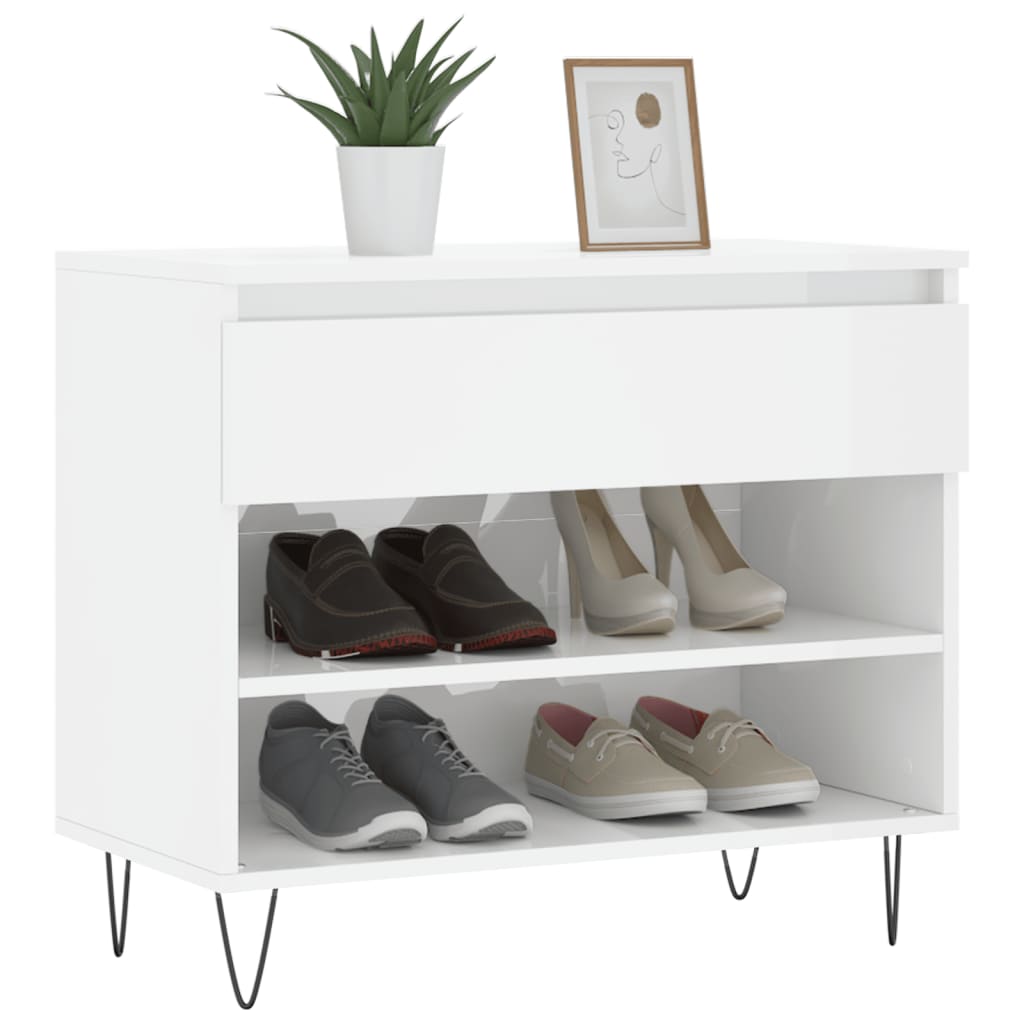 Gabinete de zapatos Vidaxl 70x36x60 cm de madera propiedad de color blanco brillante blanco