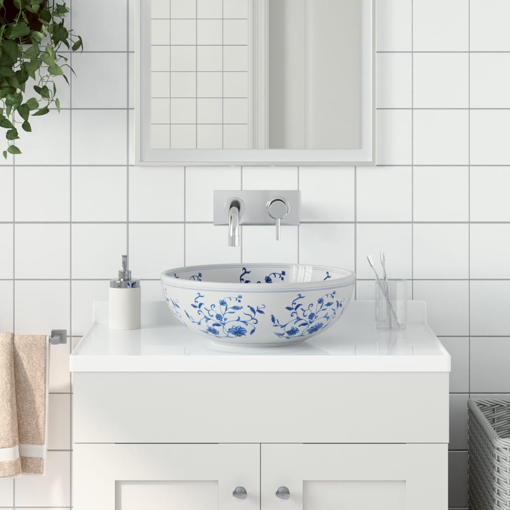 Lavello da appoggio Vidaxx rotondo φ41x14 cm in ceramica bianca e blu
