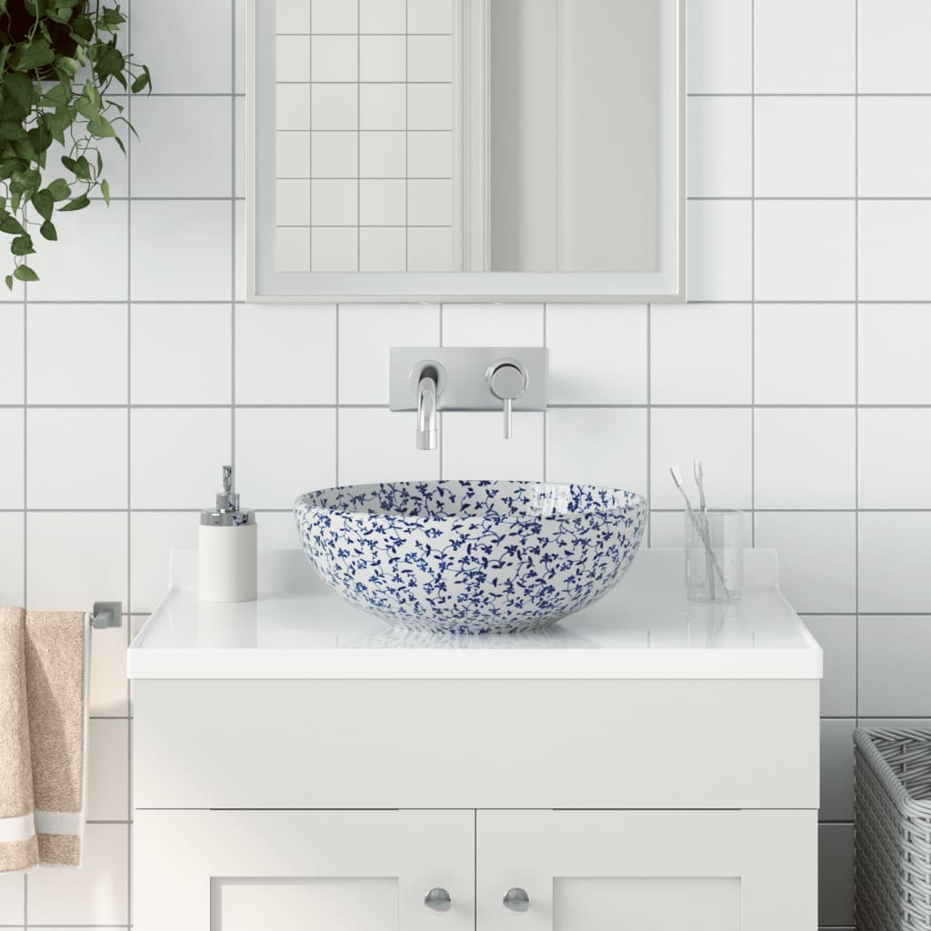 Vidaxx fregadero de superficie redondo φ41x14 cm cerámica blanco y azul