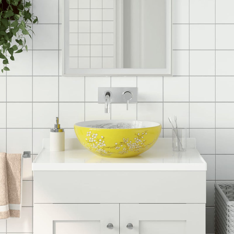 Vidaxl Straction Wasker Round φ41x14 cm Cerámico blanco y amarillo