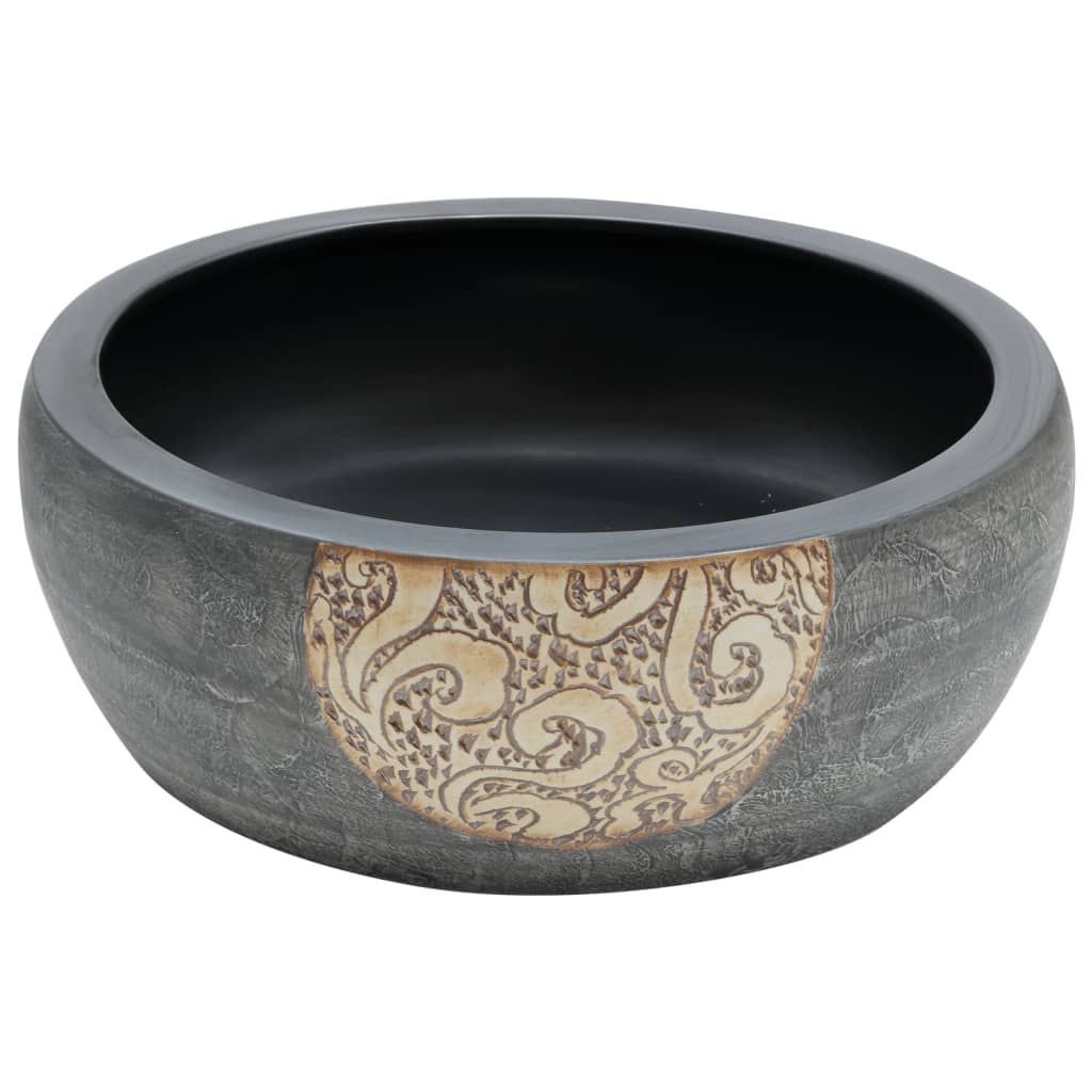 Vidaxl Straction Wasker Round φ41x14 cm Cerámico negro y marrón