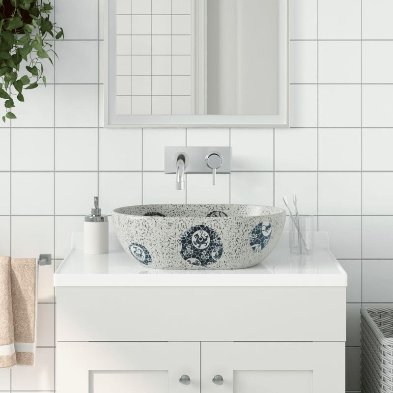 Vidaxl Stracture Wasker Ovaal 47x33x13 cm Grigio ceramico e blu in ceramica