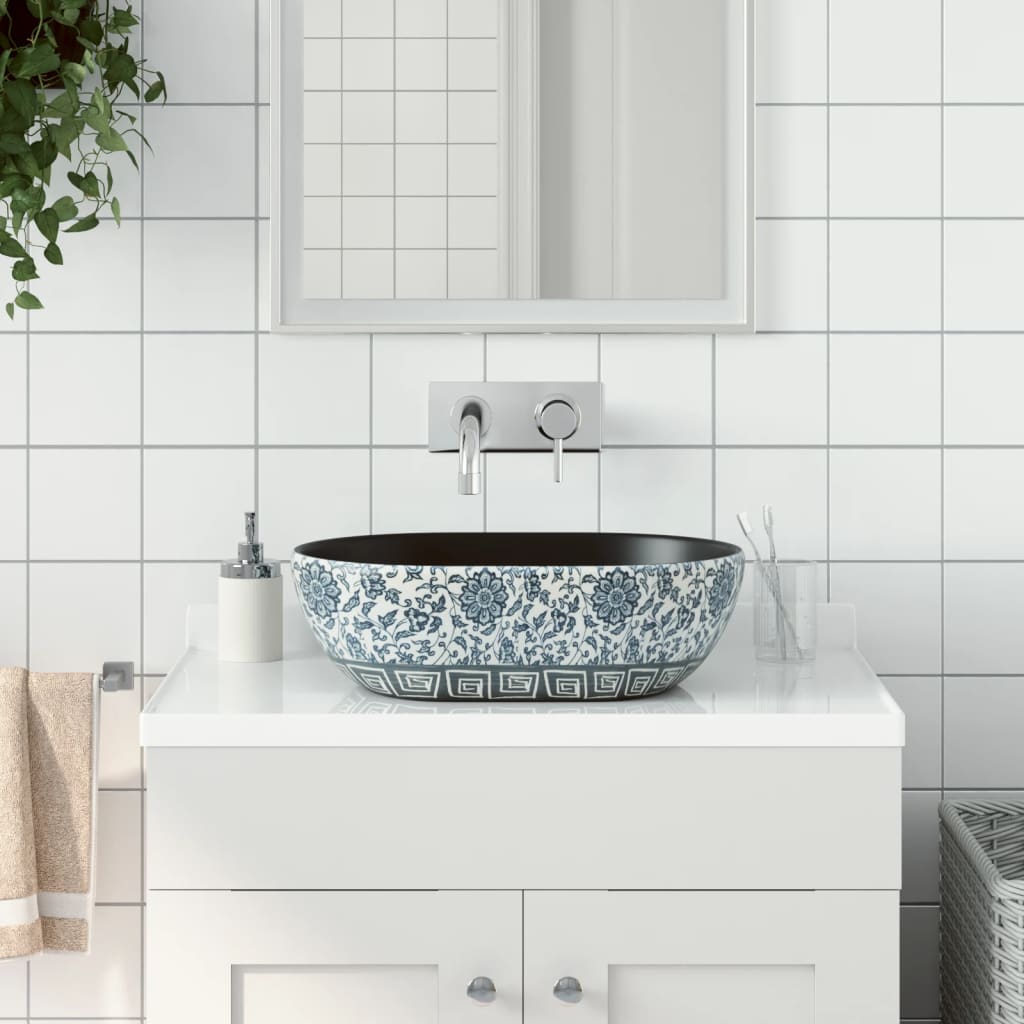 Vidaxl Stracture Wasker Ovaal 47x33x13 cm ceramica in ceramica e blu