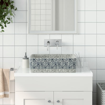 Lavello da appoggio Vidaxx rettangolare 46x35,5x13 cm in ceramica grigio e blu