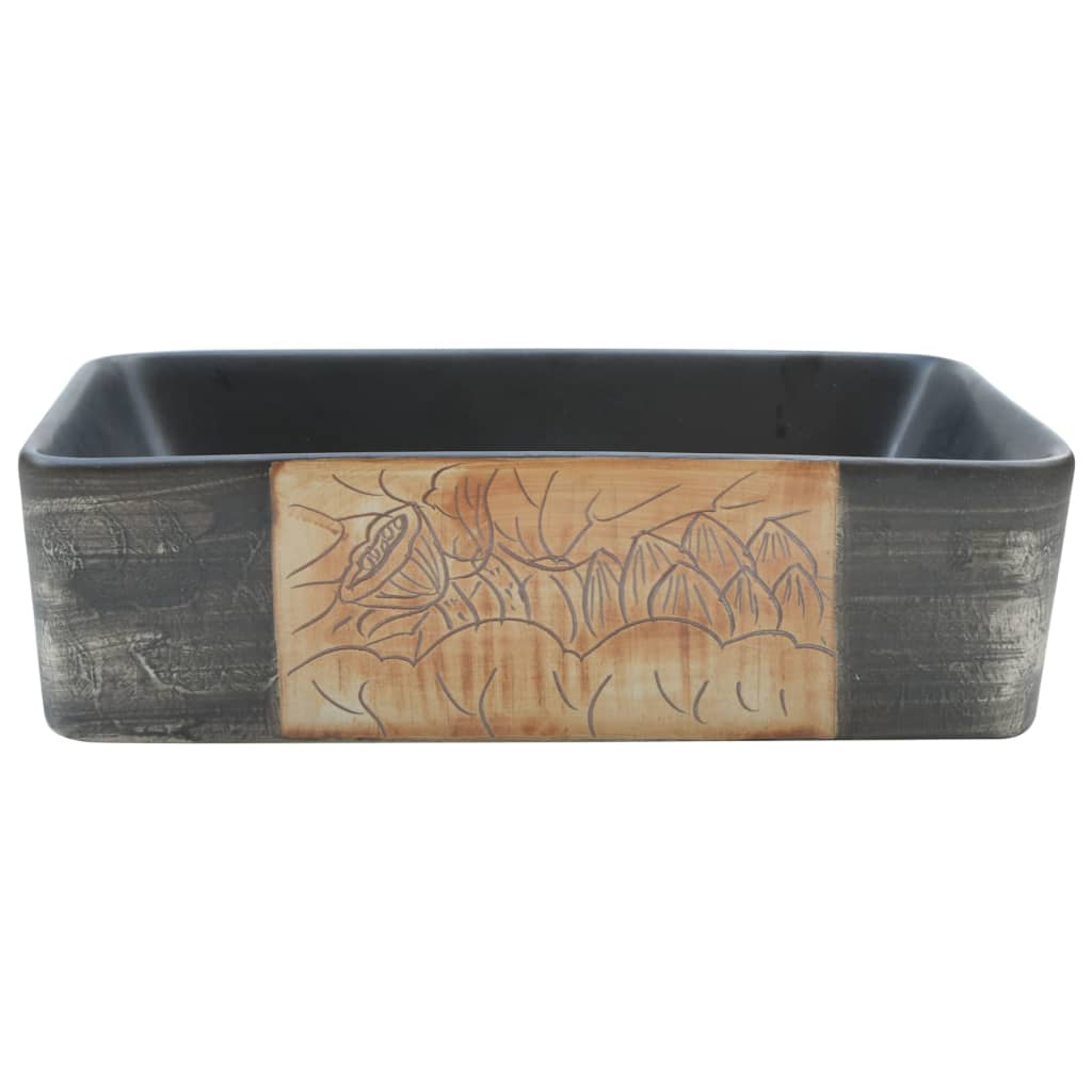 Vidaxl Stracht Wasbok Rectangular 46x35.5x13 cm ceramico nero e marrone