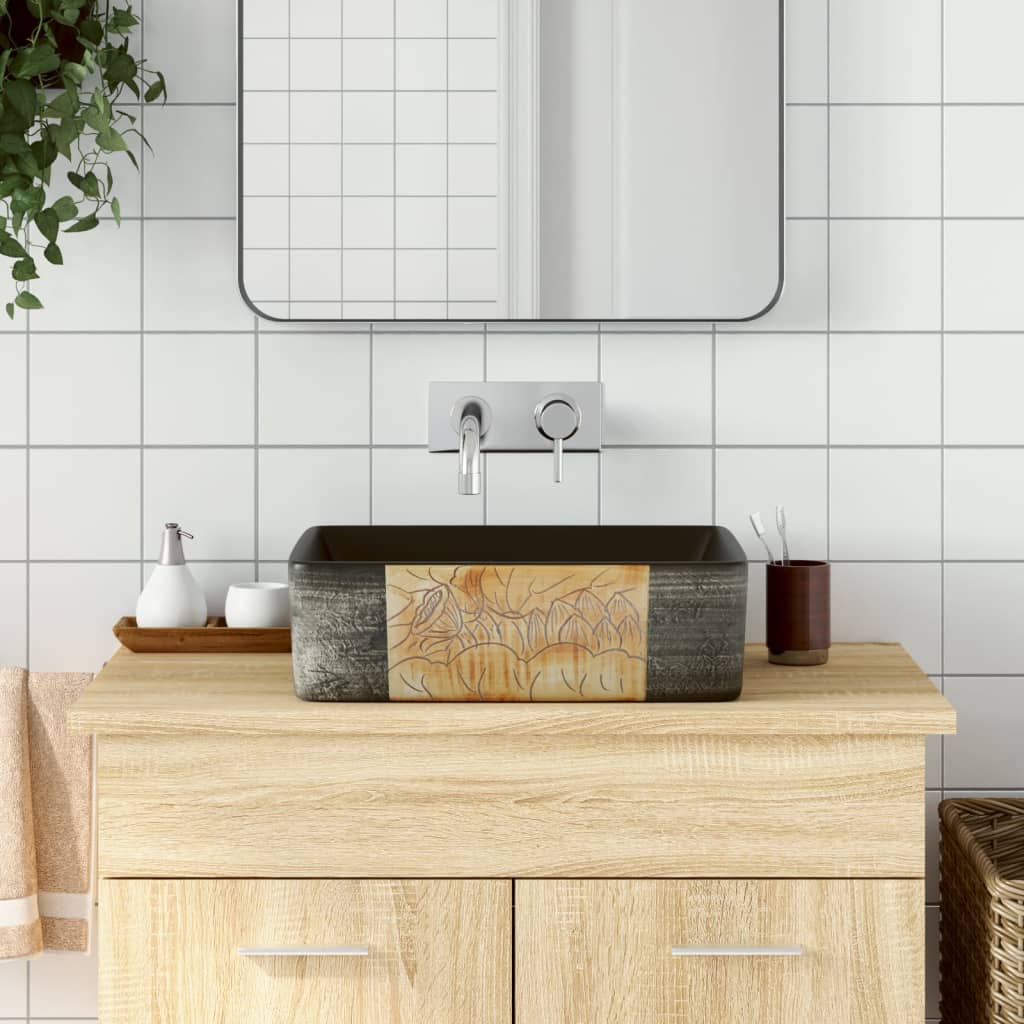Vidaxl Stracht Wasbok Rectangular 46x35.5x13 cm ceramico nero e marrone