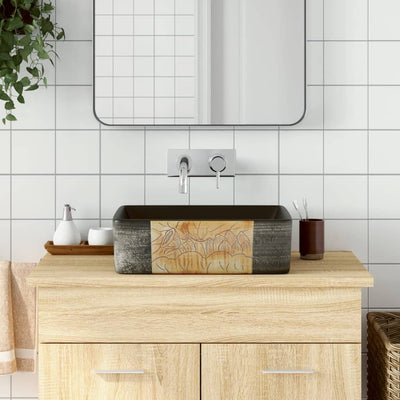 Vidaxl Stracht Wasbok Rectangular 46x35.5x13 cm ceramico nero e marrone