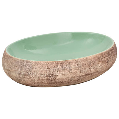 Vidaxl Straction Wasker Ovaal 59x40x15 cm Verde ceramico e marrone