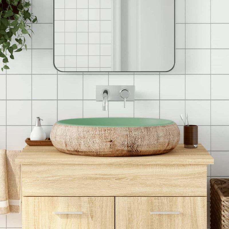 Vidaxl Straction Wasker Ovaal 59x40x15 cm Verde ceramico e marrone