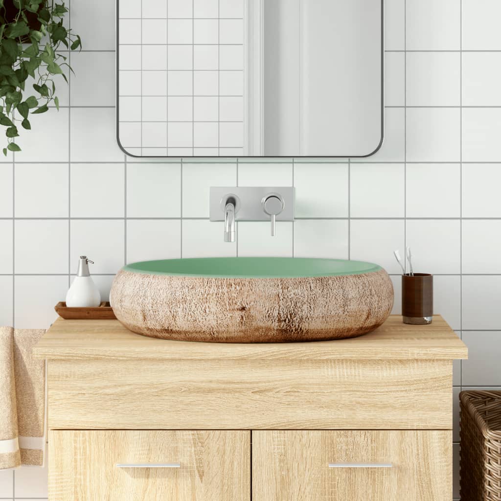Vidaxl Straction Wasker Ovaal 59x40x15 cm Verde ceramico e marrone