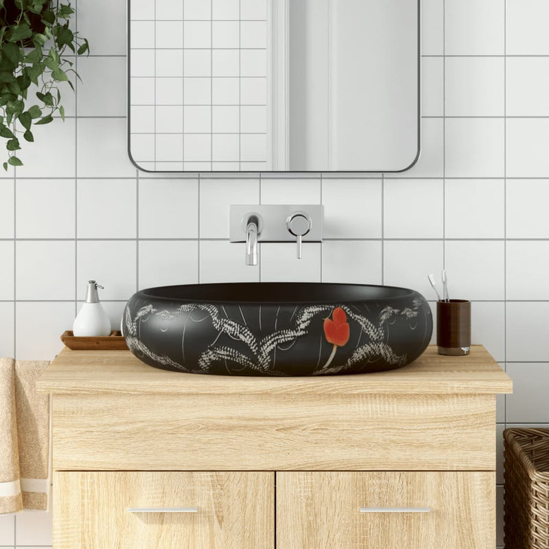 Vidaxl Stracture Wasker Ovaal 59x40x15 cm ceramico nero
