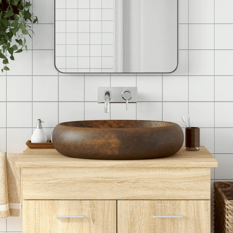 Lavabo da appoggio Vidaxx ovale 59x40x15 cm in ceramica marrone
