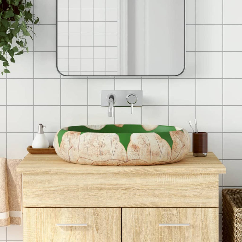 Vidaxl Straction Wasker Ovaal 59x40x15 cm Verde ceramico e marrone