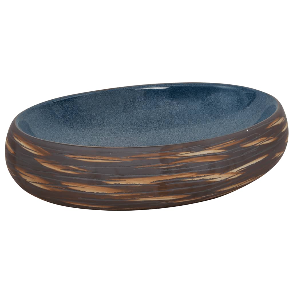 Lavabo da appoggio Vidaxx ovale 59x40x15 cm in ceramica marrone e blu