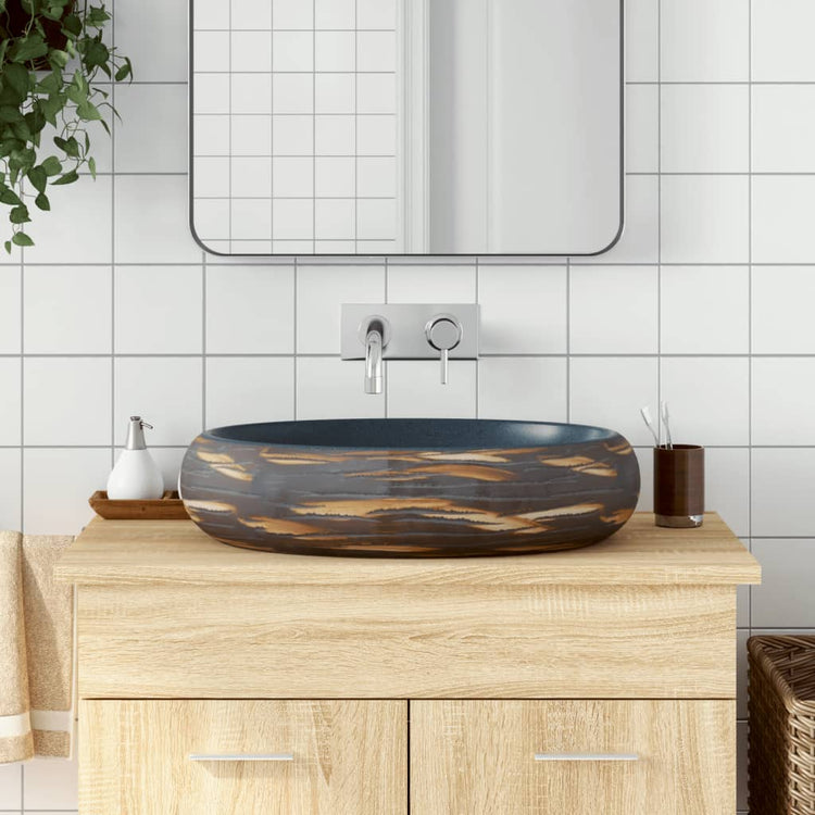 Vidaxl Straction Wasker Ovaal 59x40x15 cm Ceramica marrone e blu