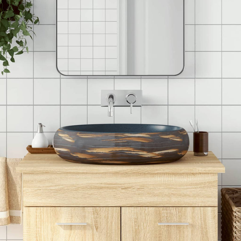 Vidaxl Straction Wasker Ovaal 59x40x15 cm Ceramica marrone e blu