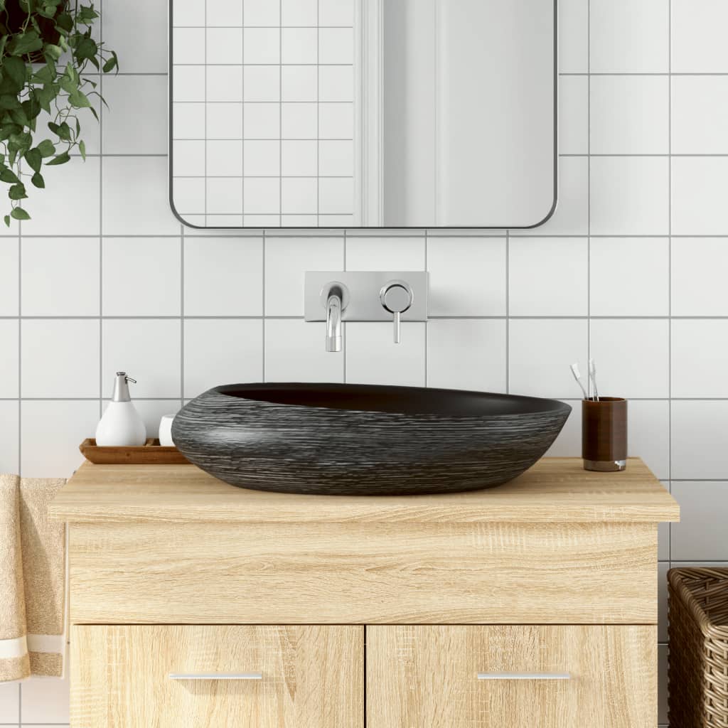 Lavabo da appoggio Vidaxx ovale 59x40x14 cm in ceramica grigia e nera
