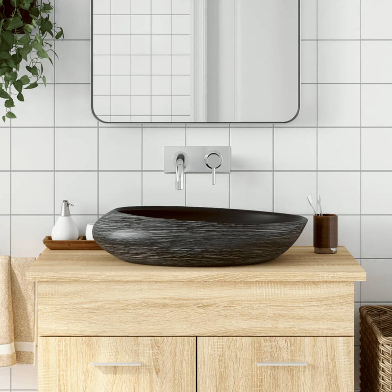 Lavabo da appoggio Vidaxx ovale 59x40x14 cm in ceramica grigia e nera