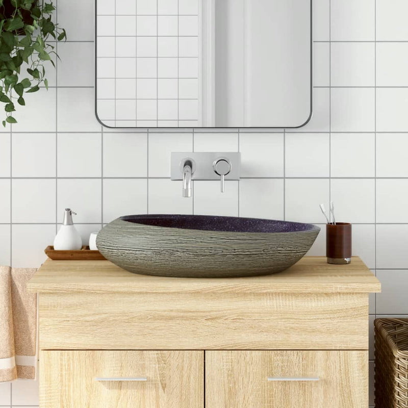Vidaxl Straction Wasker Ovaal 59x40x14 cm Ceramico viola e grigio