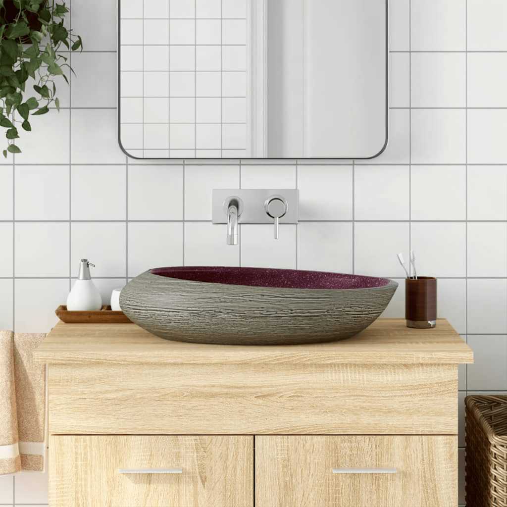 Vidaxl Straction Wasker Ovaal 59x40x14 cm Ceramico viola e grigio
