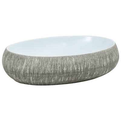 Vidaxl Stracture Wasker Ovaal 59x40x15 cm Grigio ceramico e blu in ceramica