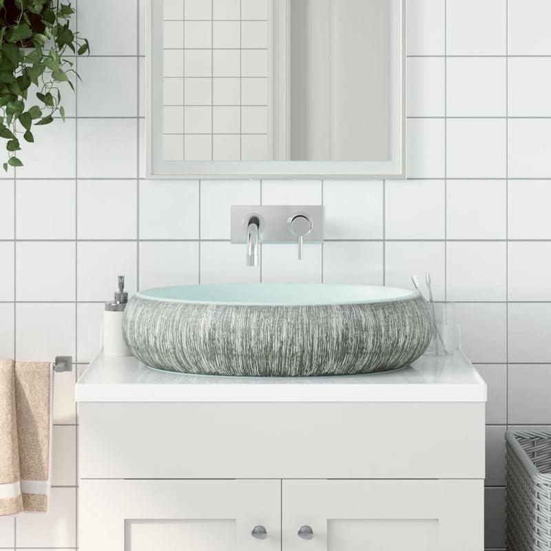 Vidaxl Stracture Wasker Ovaal 59x40x15 cm Grigio ceramico e blu in ceramica