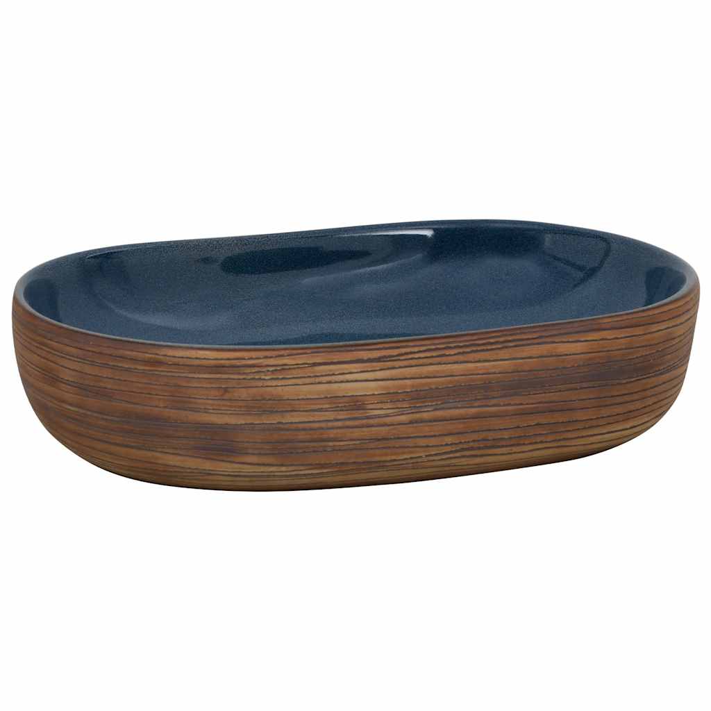 Vidaxl Straction Wasker Ovaal 59x40x14 cm Ceramica marrone e blu