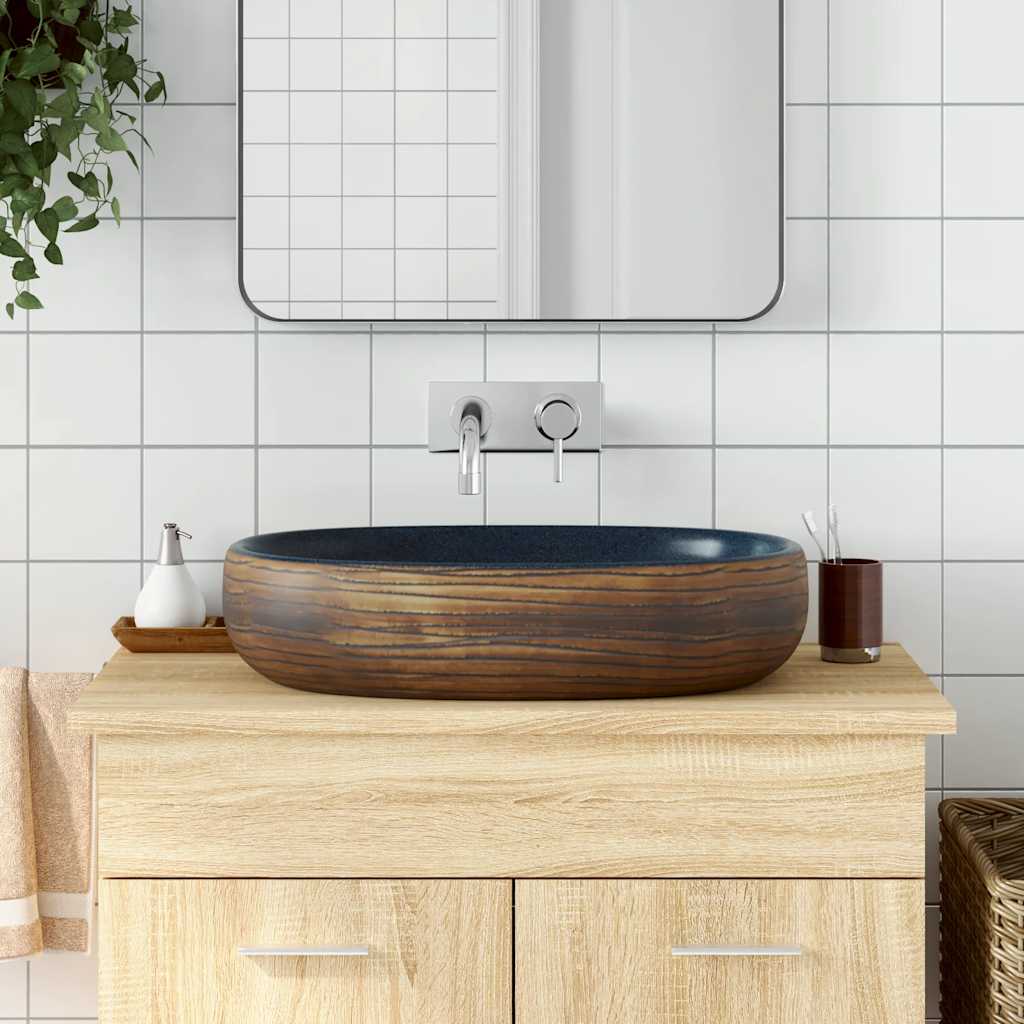 Vidaxl Straction Wasker Ovaal 59x40x14 cm Ceramica marrone e blu