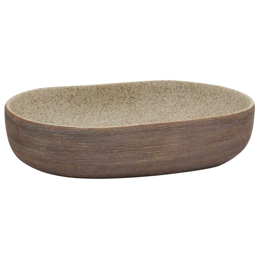 Vidaxl Straction Wash Ban Ovaal 59x40x14 cm sabbia ceramica e marrone