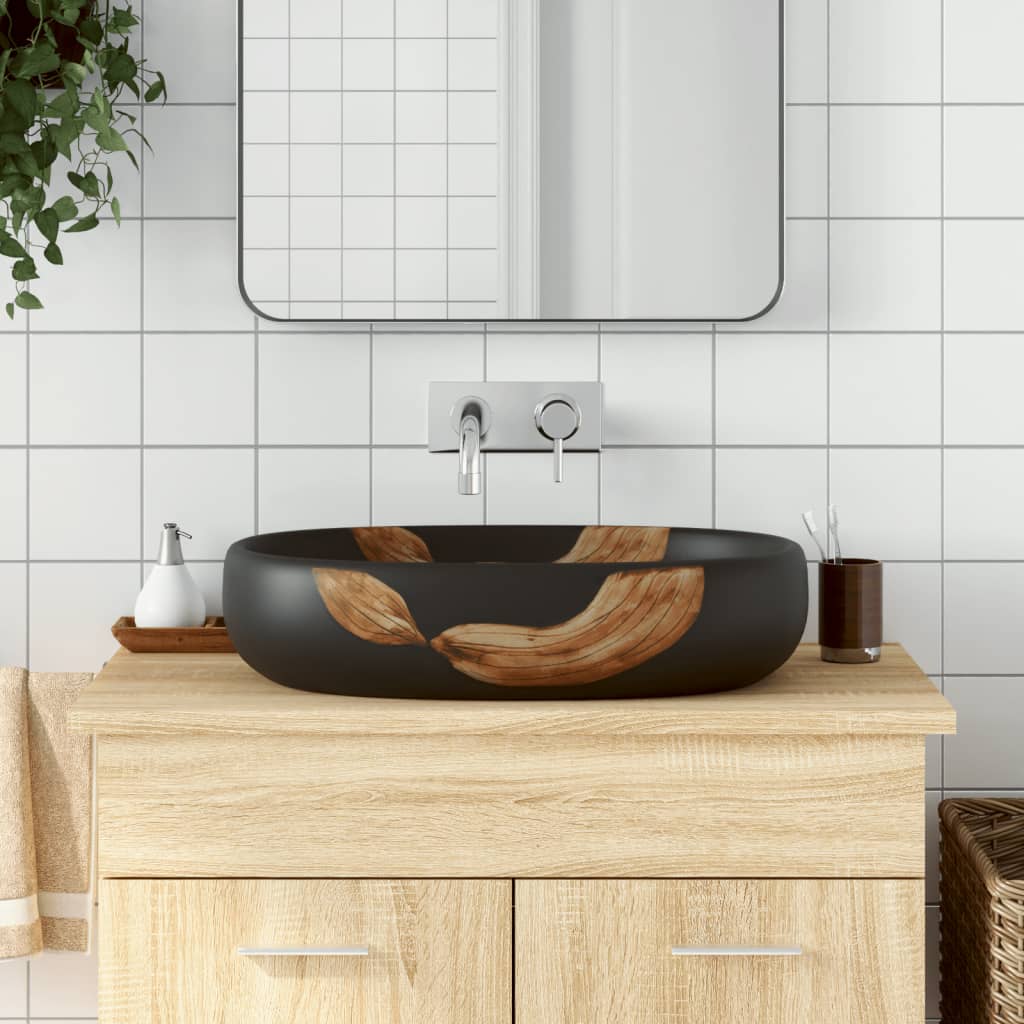 Vidaxl Straction Wasker Ovaal 59x40x14 cm Black in ceramica