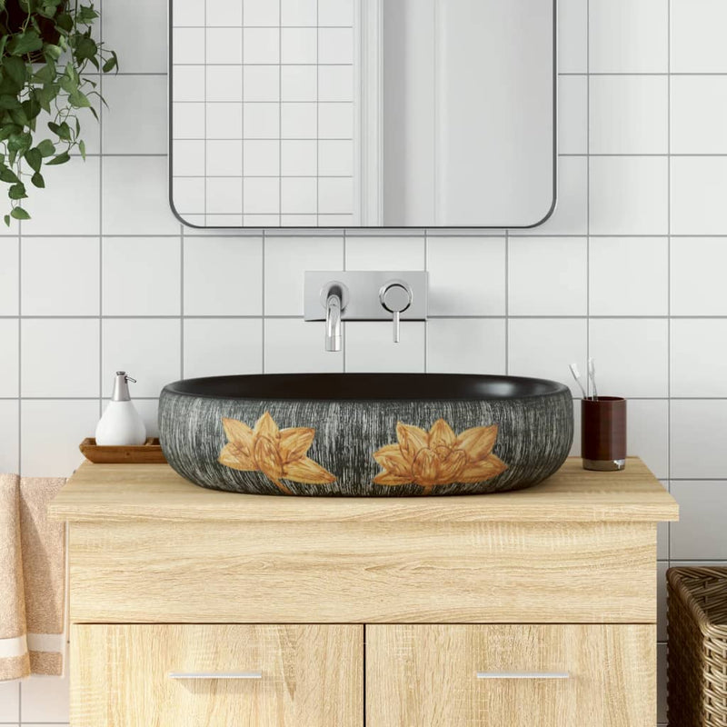 Vidaxl Stracture Wasker Ovaal 59x40x14 cm Grigio ceramico e nero