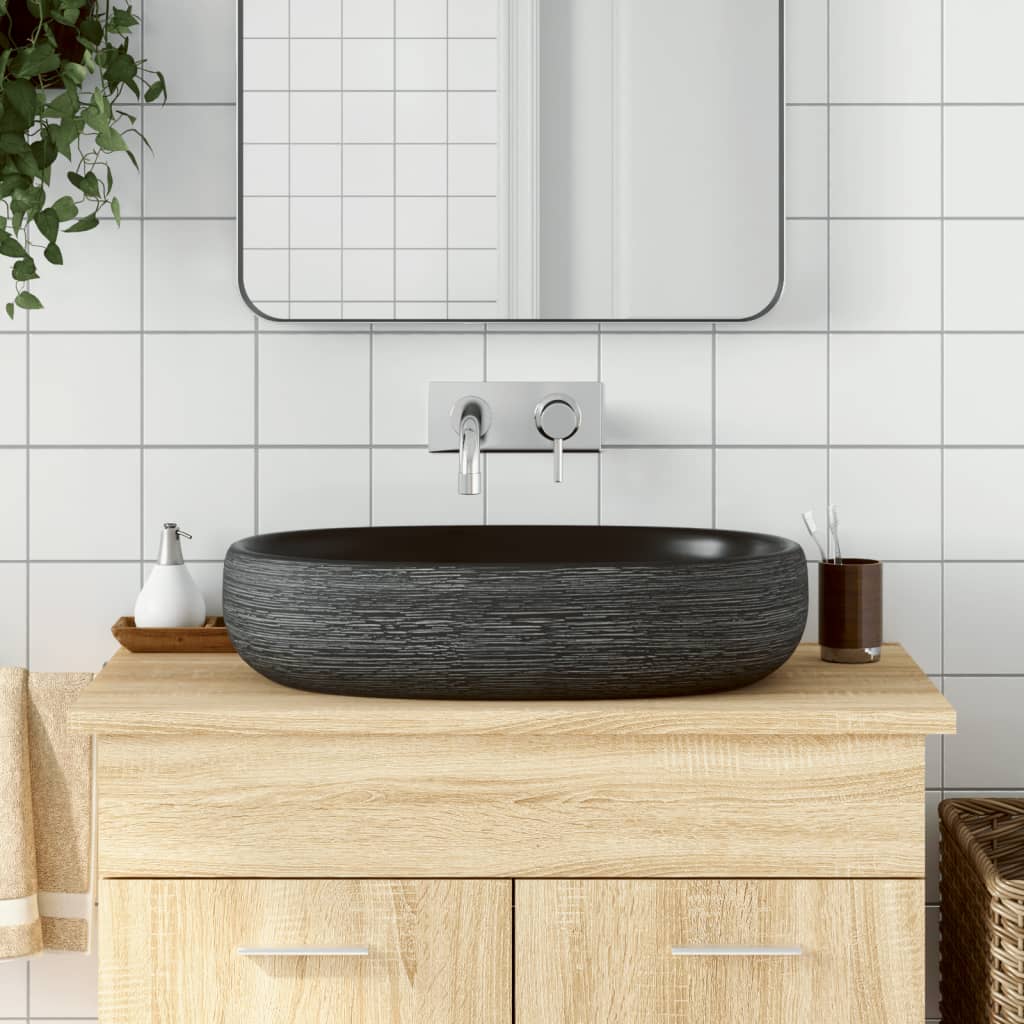 Lavabo da appoggio Vidaxx ovale 59x40x14 cm in ceramica grigia e nera