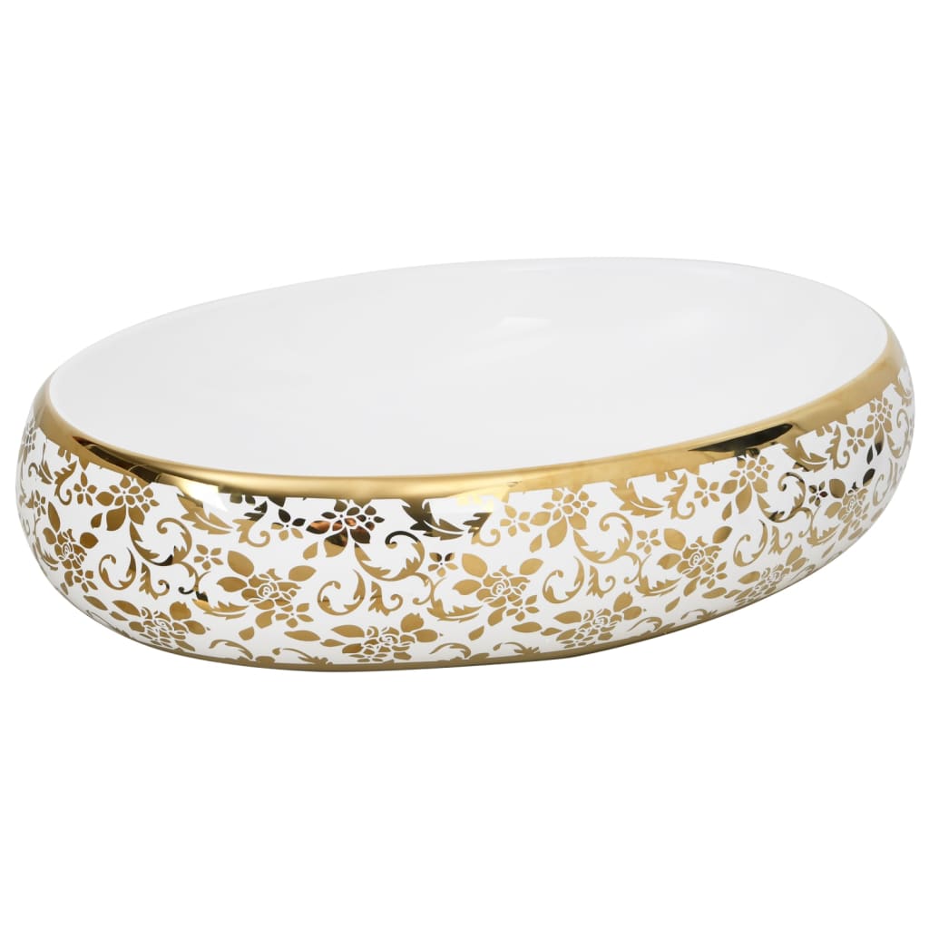 Vidaxl Straction Wasker Ovaal 59x40x15 cm Ceramico bianco e oro