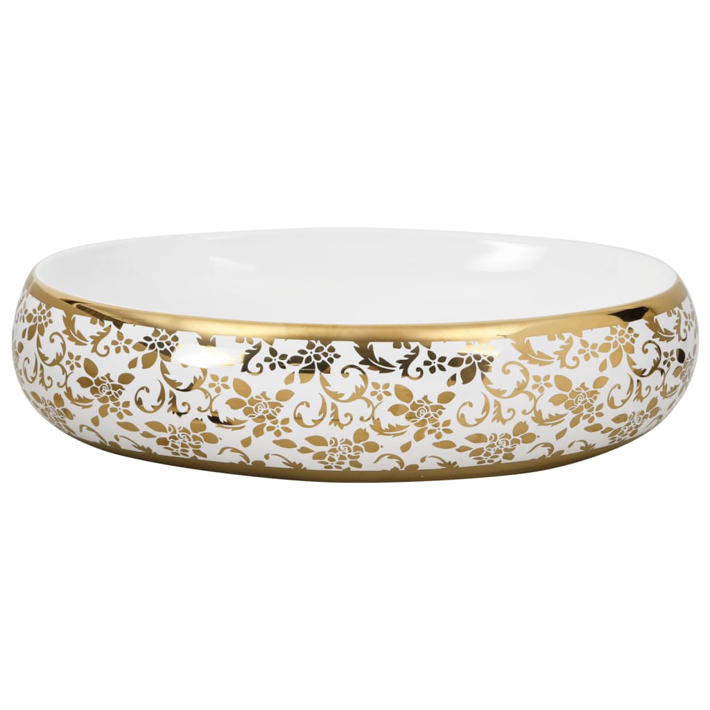 Vidaxl Straction Wasker Ovaal 59x40x15 cm Ceramico bianco e oro